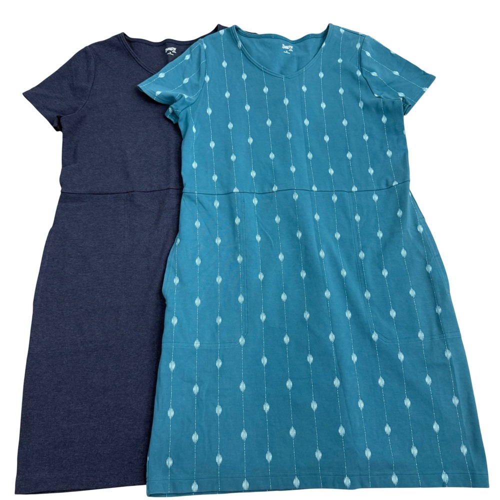 Duluth Short Sleeve Knit Pocket Dresses Lot of 2 Women M Navy and Teal